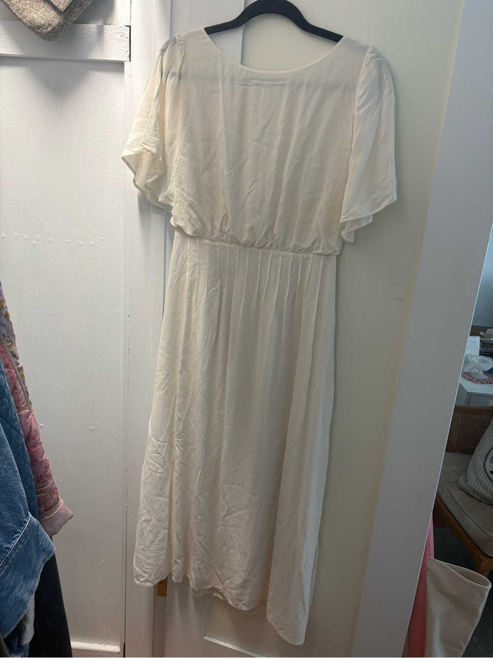 Sezane Cream Midi Dress with Flutter Sleeves